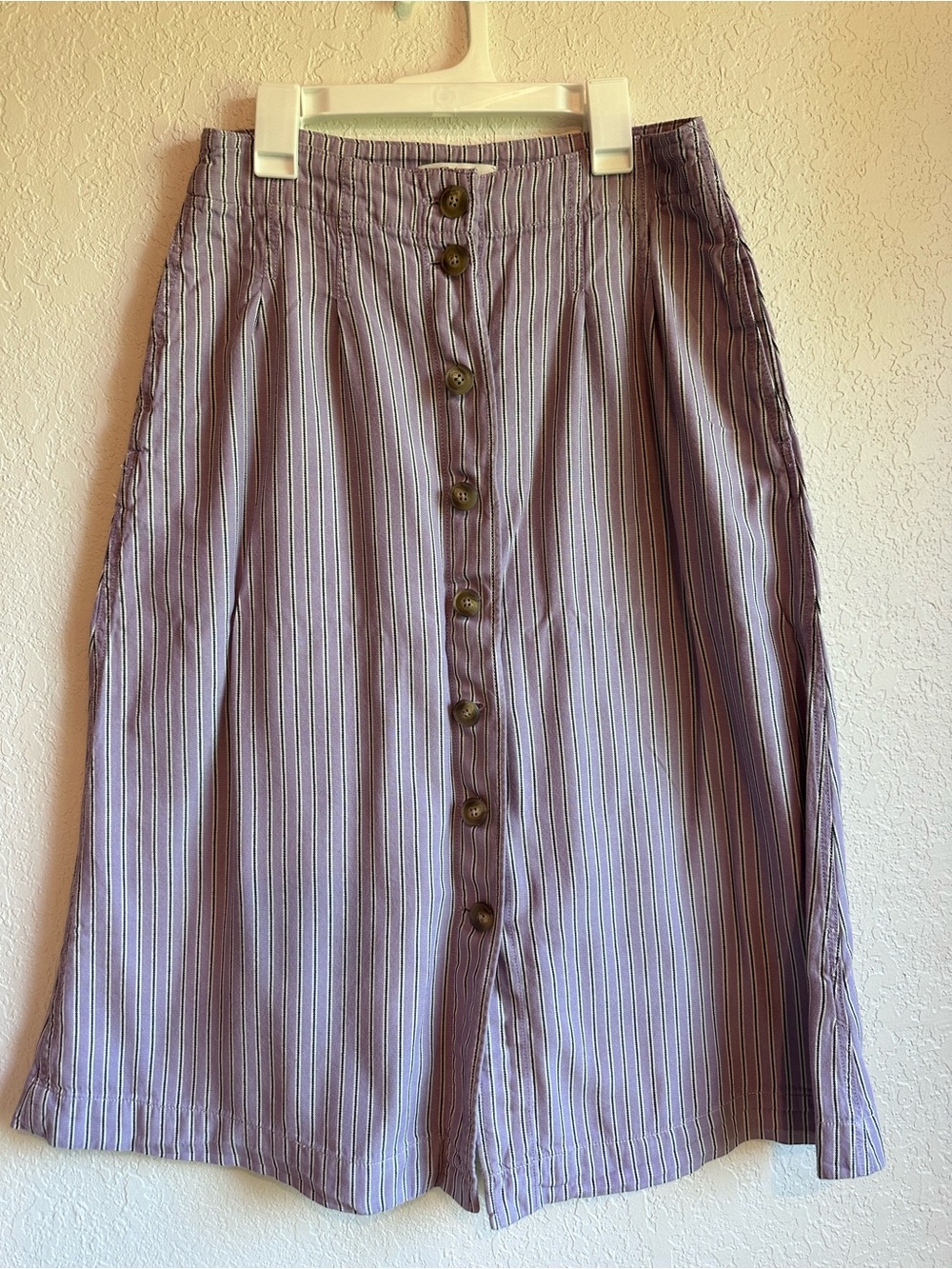 Madewell Lavender Striped Button-Front Midi Skirt